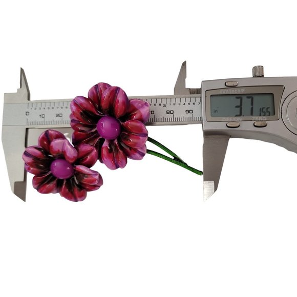 Pink Purple Plastic Daisy Flower Duo, Green Metal Stem Pin Brooch E143 - Picture 9 of 10